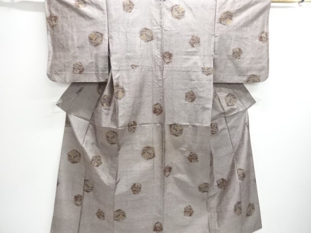 JAPANESE KIMONO / ANTIQUE HITOE KIMONO / SILK / TSUMUGI / WOVEN FLORAL ARABESQUE